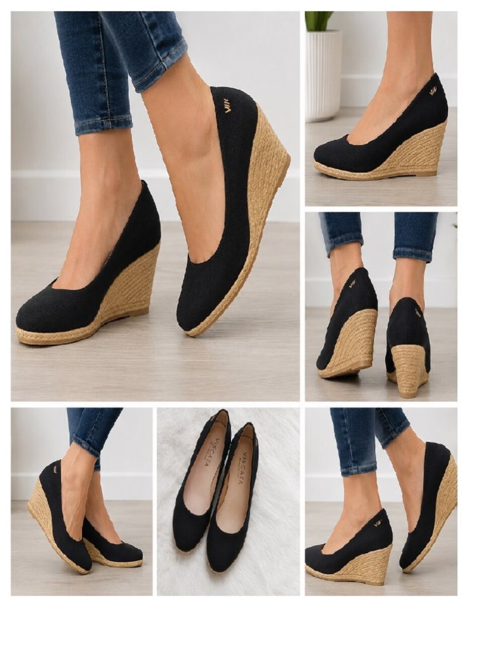VISCATA Roses Women’s Wedge Espadrilles Black Casual Shoes